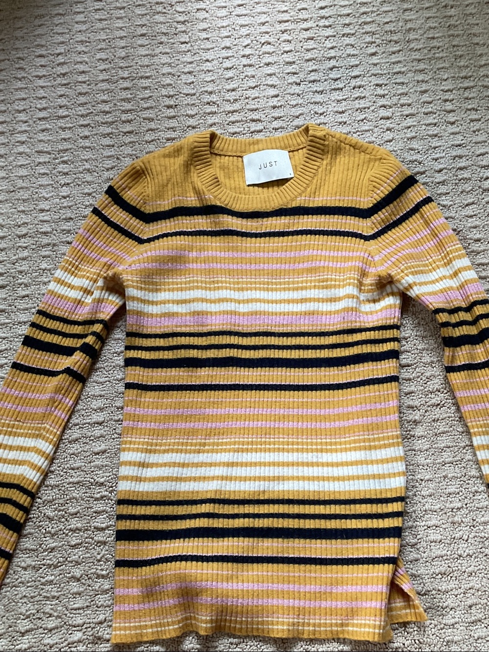 Striped Ribbed Crewneck Sweater in Mustard Multi